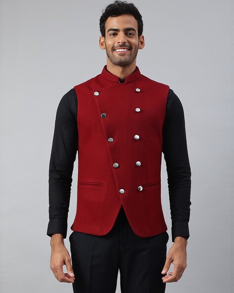 Red Color Dupioni Raw Silk Nehru Jacket | Men's ethnic wear, Nehru jackets,  Red waistcoat