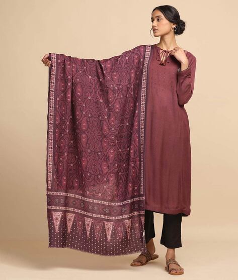 Geometric Pattern Stole with Frayed Hemline Price in India