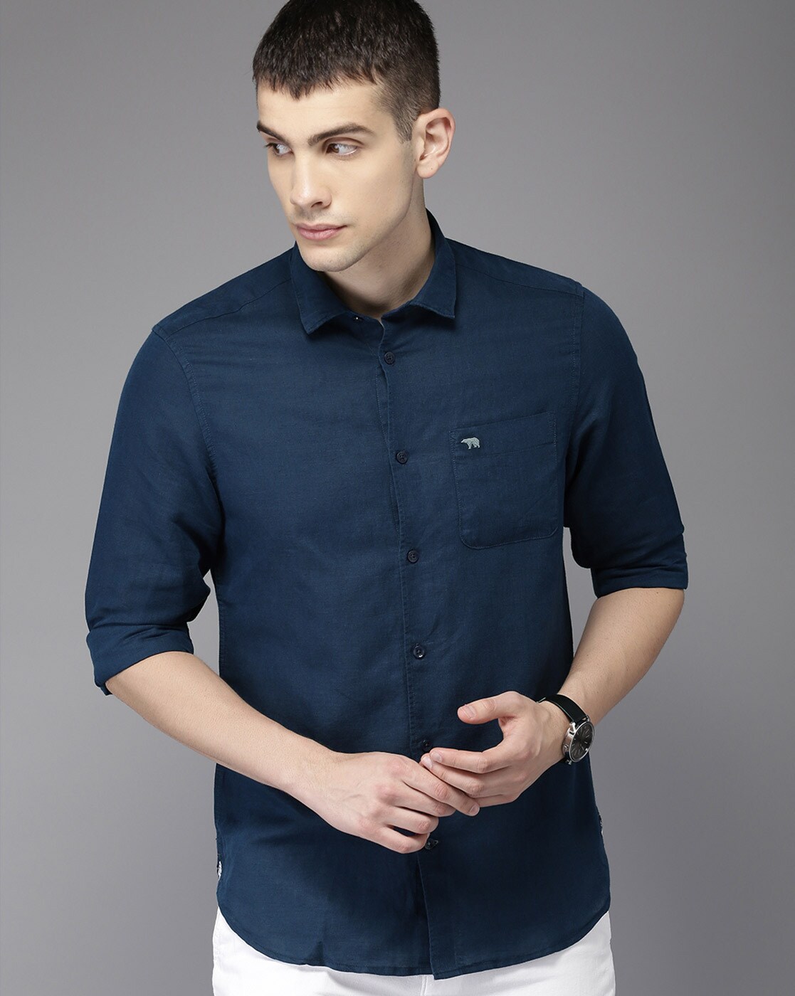 mens navy blue dress shirt