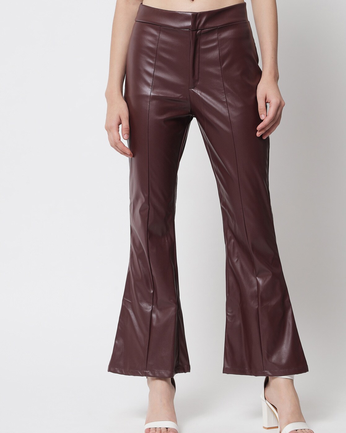 Leather Cropped Pants for Ladies in Brown   34900  Zinga Leather   ZINGA Leather