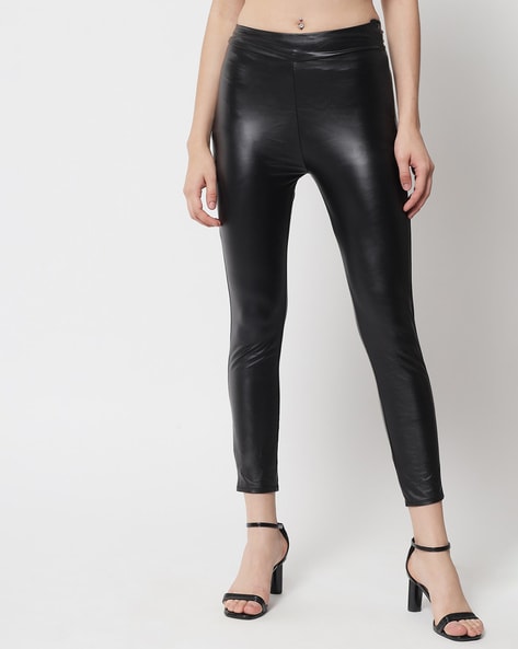 High Waisted Belted Leather Look Skinny Trousers  boohoo