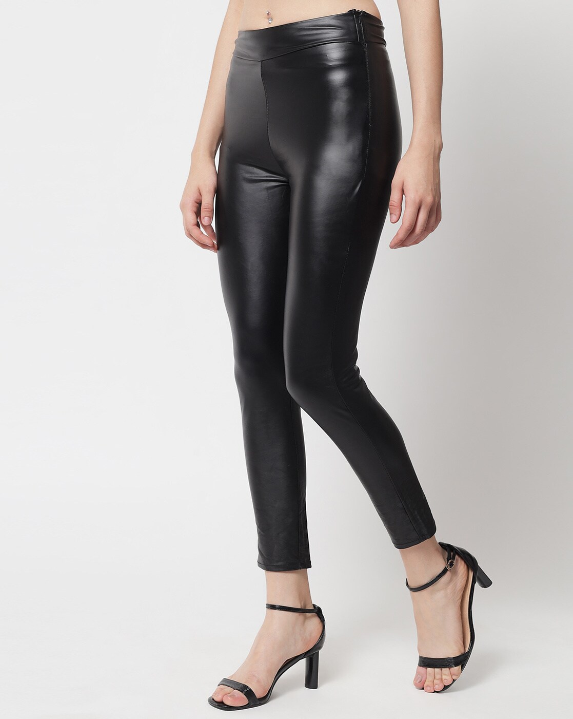 Curve Black Premium Leather Look Concealed Zip Skinny Leg Trousers  In The  Style Australia