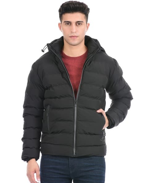 Quilted Zip-Front Puffer Jacket with Hood