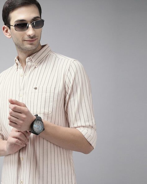 Striped Slim Fit Shirt with Button-Down Collar