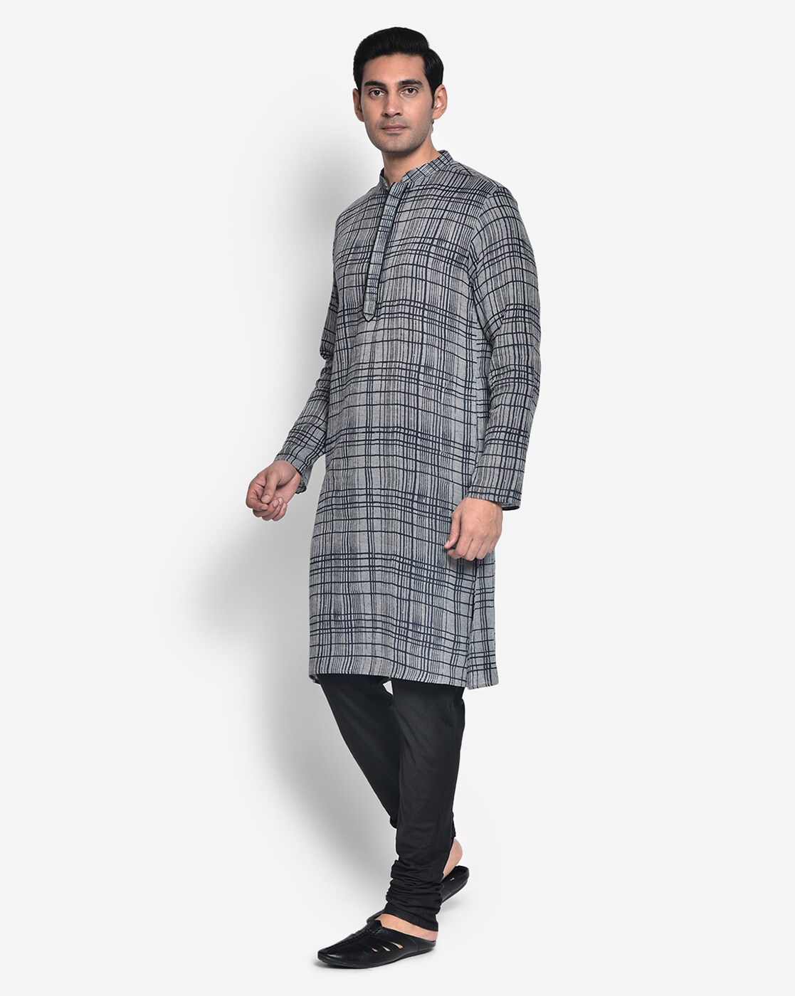 Buy Grey Black 2 Piece Ethnic Suit for Men by KISAH Online