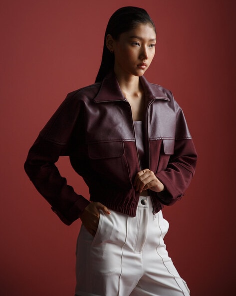 burgundy color women's jacket