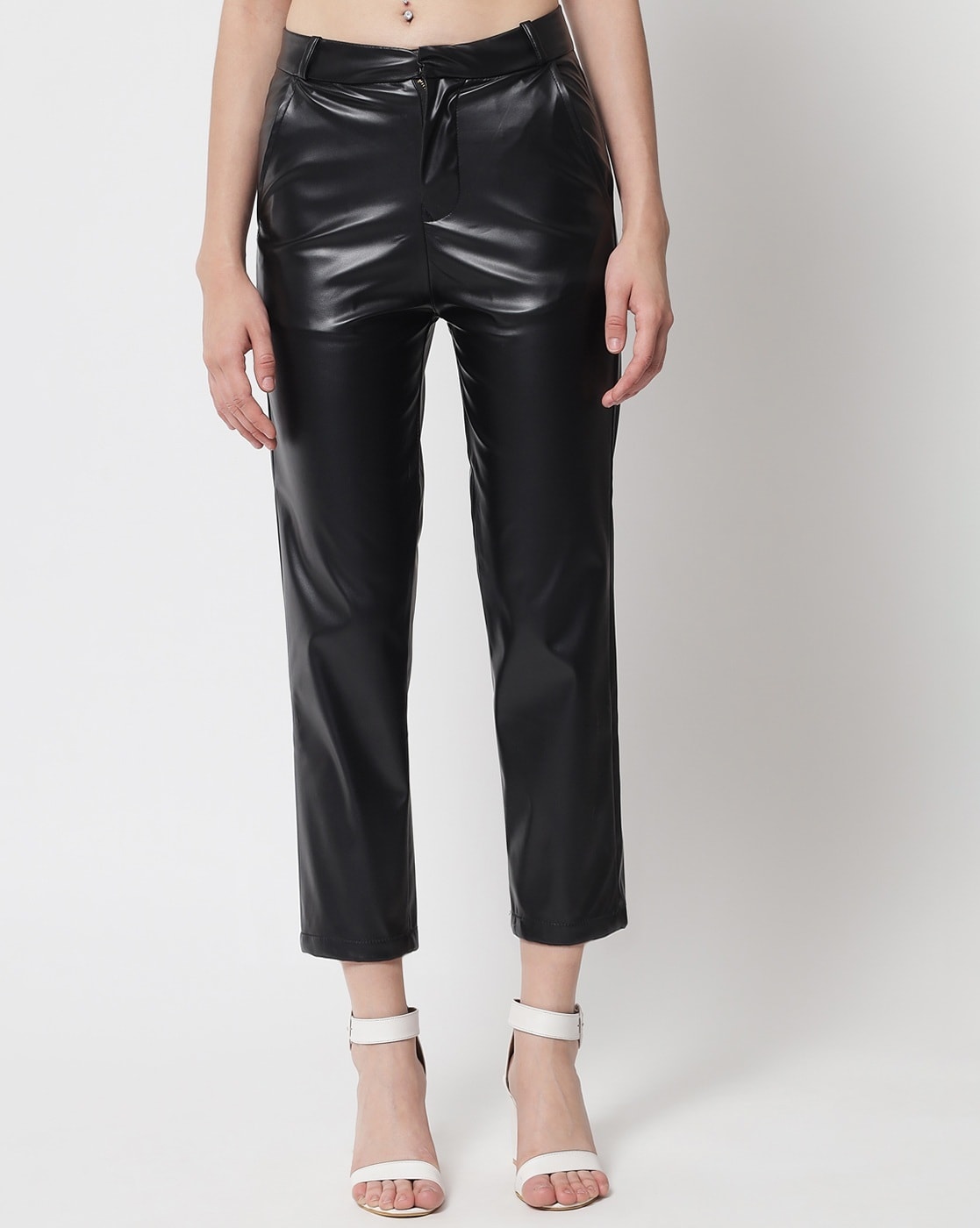 KOTTY Skinny Fit Women Black Faux Leather Trousers