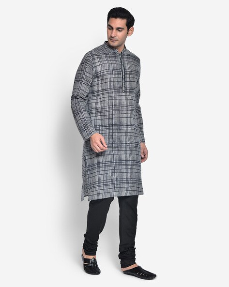 Buy Grey Black 2 Piece Ethnic Suit for Men by KISAH Online