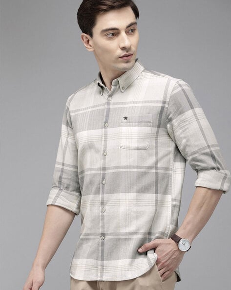 Checked Slim Fit Shirt with Patch Pocket