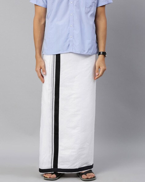 Dhoti with Contrast Stripes & Border
