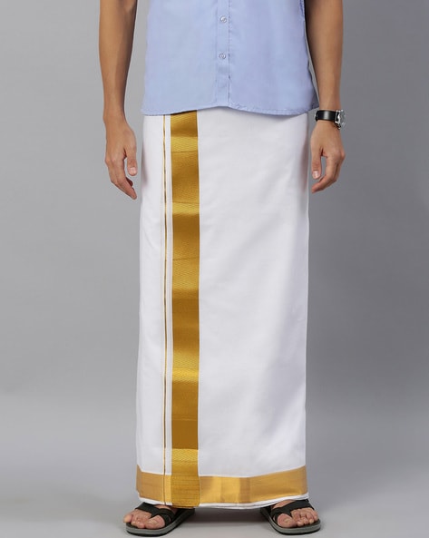Dhoti with Contrast Stripes & Border