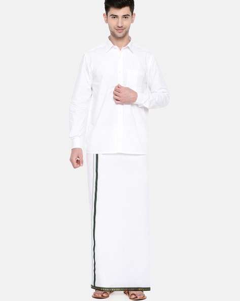 Dhoti with Contrast Stripes & Border