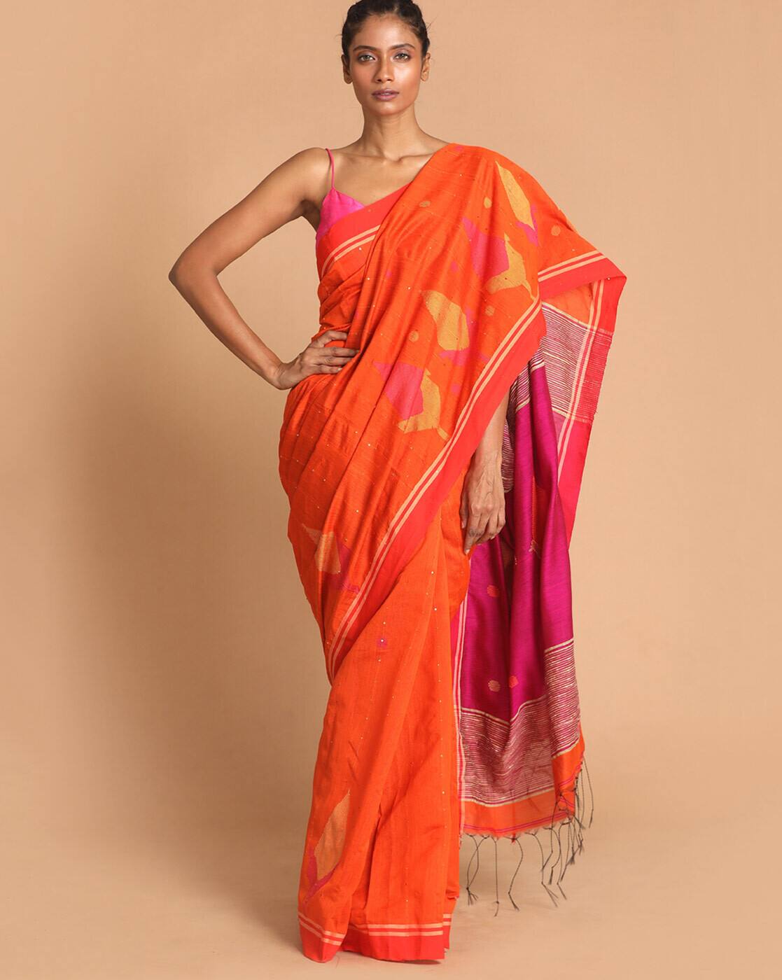 Orange Sarees for Women by Indethnic 