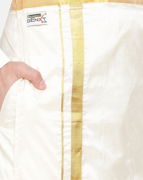 Dhoti with Contrast Stripes & Border