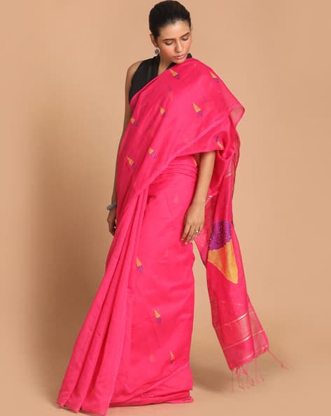 Geometric Print Handloom Saree with Tassels