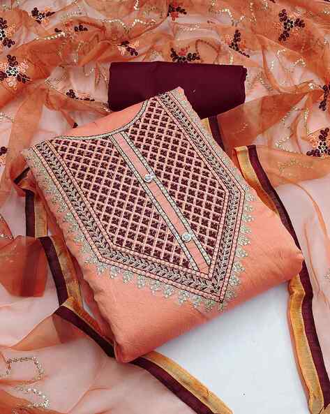 Embroidered Unstitched Dress Material Price in India