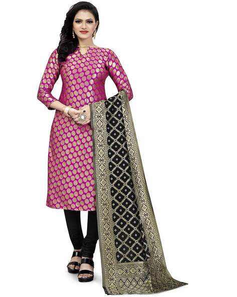 Printed Unstitched Dress Material with Zari Accent Price in India