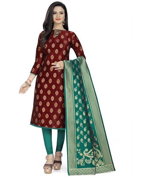 3-piece Block Print Unstitched Dress Material Price in India