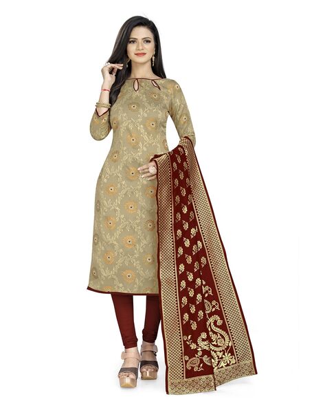 3-Piece Floral Woven Unstitched Dress Material Price in India