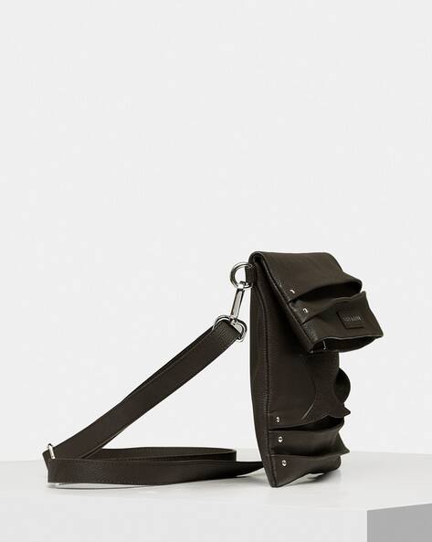 TIGER MARRON Leather Sling Bag with Detachable Strap