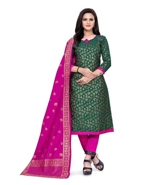 Indian Unstitched Dress Material with Zari Accent Price in India