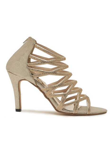 gold evening shoes block heel
