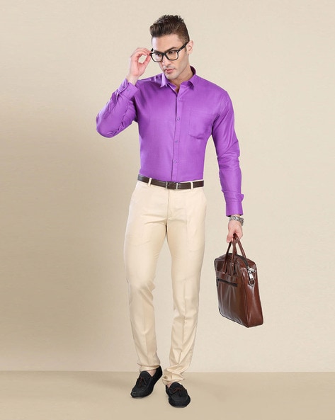 Sangria Purple Shirt wIth Blue Detailing on placket  Sleeves Shirt    archerslounge