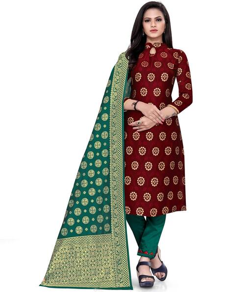 Printed High-Neck Unstitched Dress Material Price in India