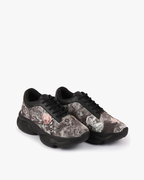 Floral Print Lace-Up Sports Shoes