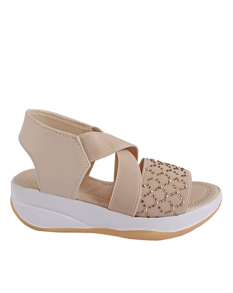 Clarks Alda Cross Leather Flatform Sandals, Sand at John Lewis & Partners