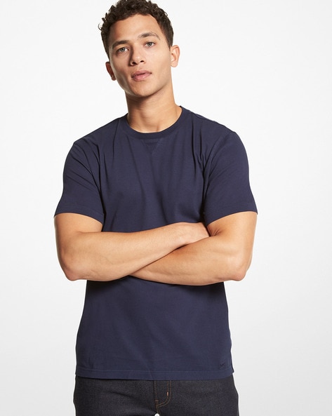 Buy Michael Kors V-Stitched Crew-Neck T-shirt | Navy Blue Color Men | AJIO  LUXE