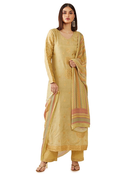 3-piece Embroidered Unstitched Dress Material Price in India