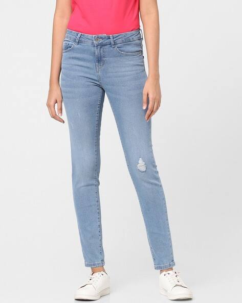 ISCENERY BY VERO MODA Lightly Washed Distressed Slim Fit High-Rise Jeans