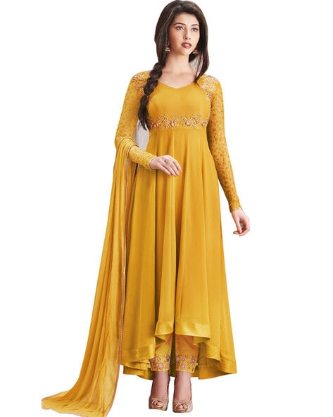 Embellished Semi-stitched Anarkali Dress Material Price in India