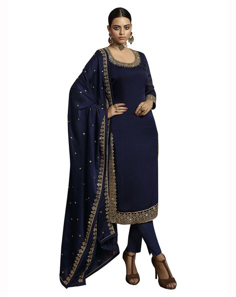 Embellished Semi-stitched Straight Dress Material Price in India