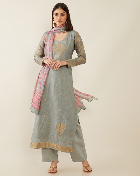 3-piece Embroidered Unstitched Dress Material Price in India