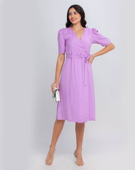 Zink London A-line Dress with Waist Tie-Up