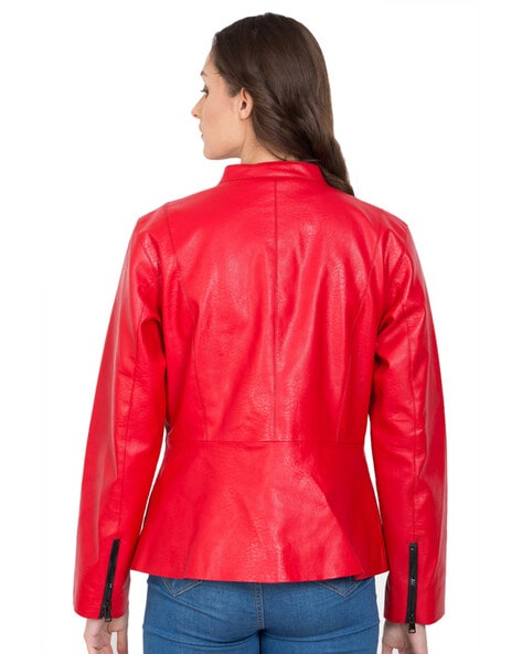 Buy ONLY Women Red Solid Biker Jacket - Jackets for Women 7331514 | Myntra
