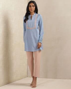 ritu kumar Embroidered Straight Kurti with Band Collar-picture-28