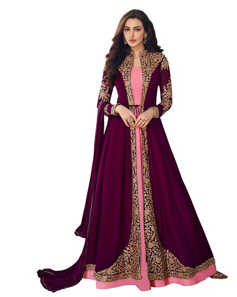 Embellished Semi-stitched Anarkali Dress Material Price in India