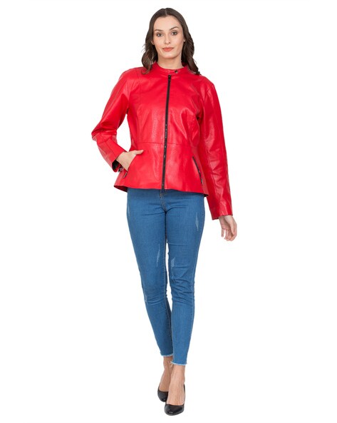 Zara | Jackets & Coats | Red Leather Jacket With Zippers | Poshmark