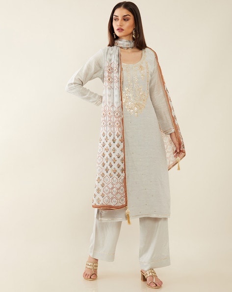 3-piece Embroidered Unstitched Dress Material Price in India