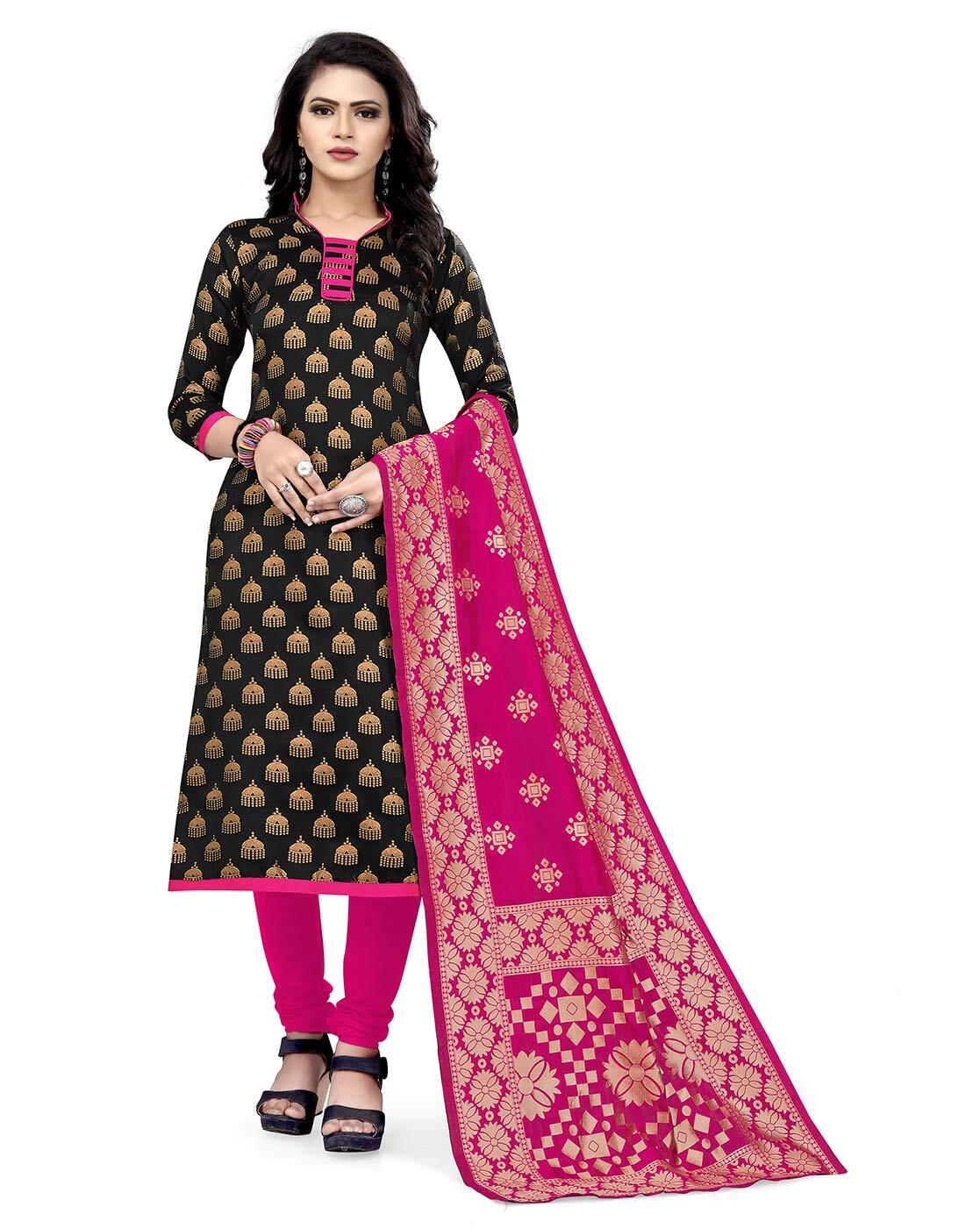 INITHI Women Casual Wear Italian Leon Crepe Dress Material Salwar Suit  Color Black : Amazon.in: Fashion