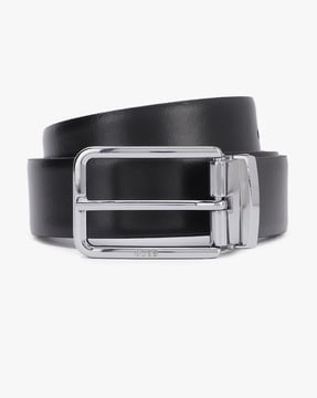 BOSS - Reversible Italian-leather belt with pin and plaque buckles