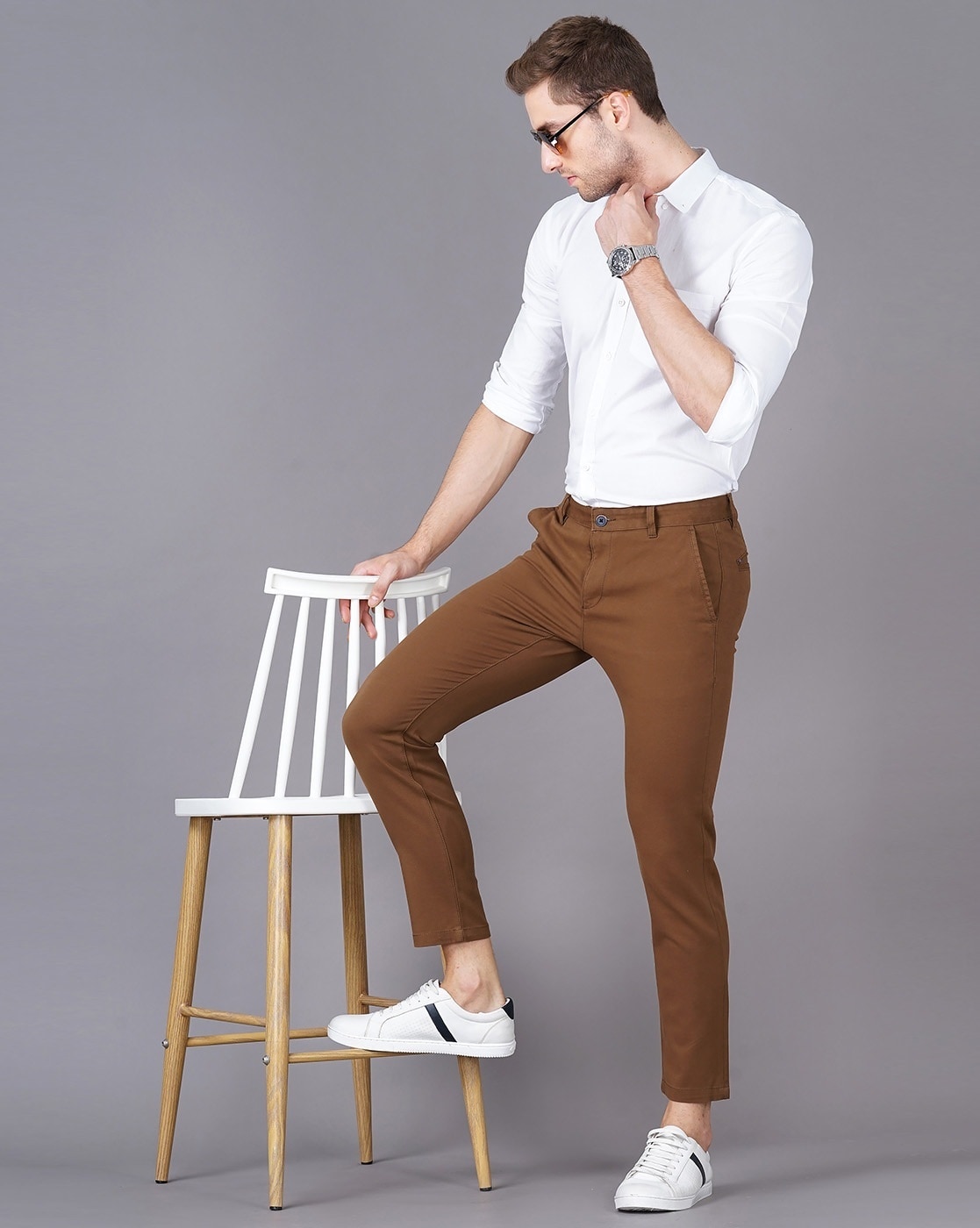 Buy Ruggers Brown Flat Front Mid Rise Solid Trousers for Men Online  Tata  CLiQ