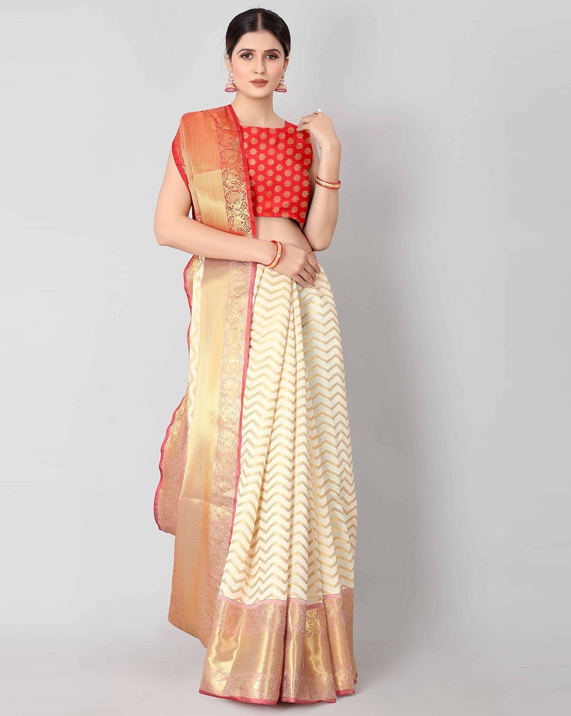 Buy Maroon Sarees for Women by Indie Picks Online | Ajio.com