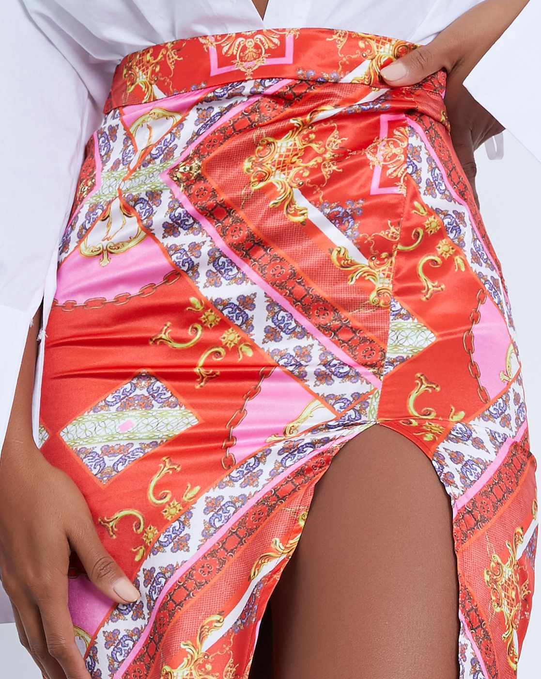 Pink oriental print shop mini skirt