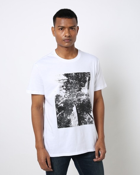 Buy Calvin Klein Jeans Men White & Black Printed Round Neck T