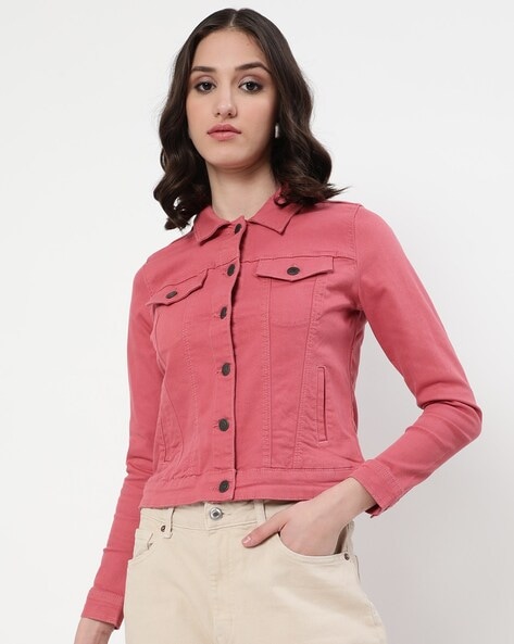 Pink button sales up jacket