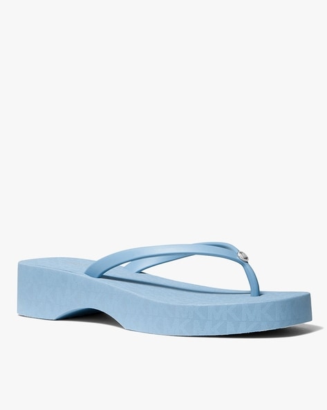 Buy Michael Kors Lilo Thong-Strap Platform Flip-Flops | Blue Color Women |  AJIO LUXE